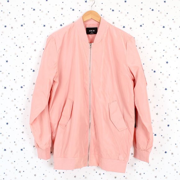Light Pink Long Zip Up Bomber Jacket - Picture 7 of 8